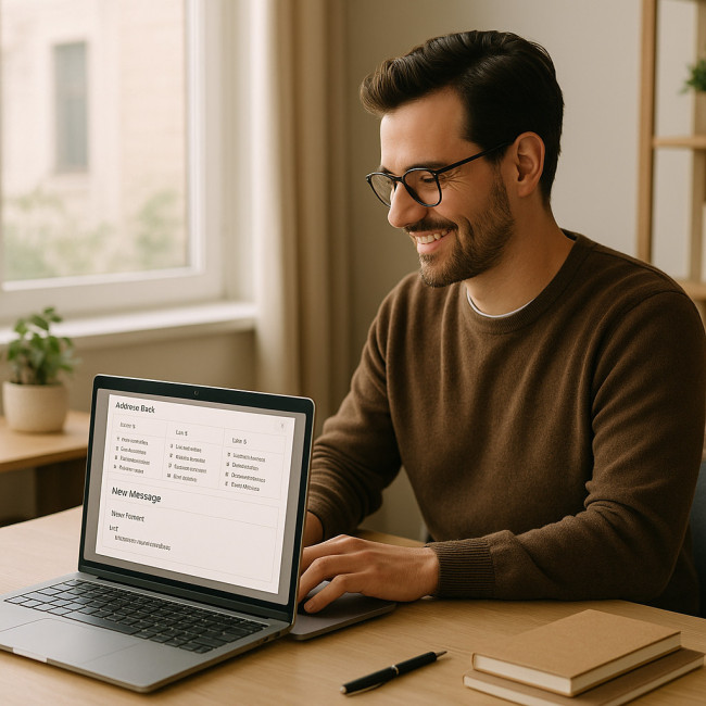 comédien qui prévient ses contacts de la mise à jour de son book