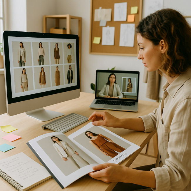 Styliste adaptant l'ordre des visuels selon le support