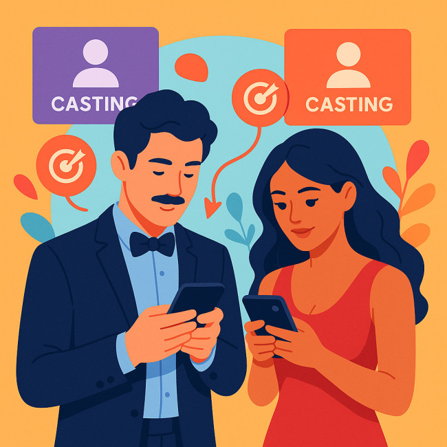 Acteurs recevant une notification de casting sur smartphone