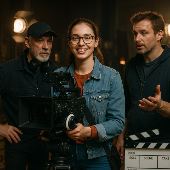 Étudiante en alternance sur un plateau de tournage