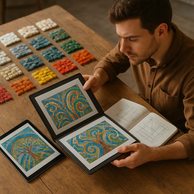consultation d'un portfolio de mosaïste
