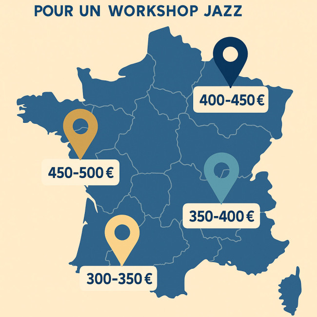 Carte infographique des tarifs de workshop jazz en France