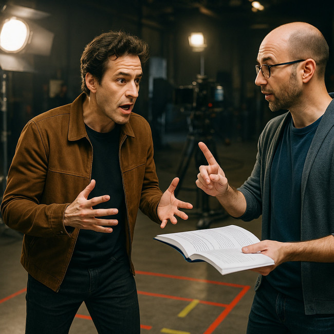 Comédien francophone travaillant son anglais sur un plateau