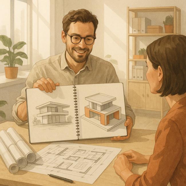 Architecte freelance expliquant la valeur de ses services