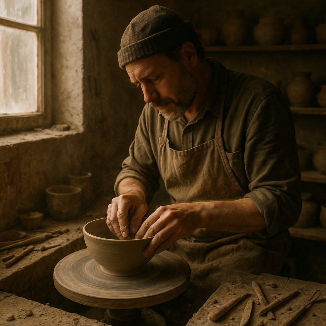 artisan potier créant un bol en grès