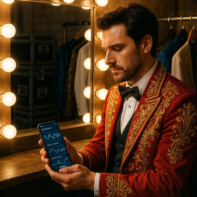 Artiste utilisant le biofeedback en loge avant la scène
