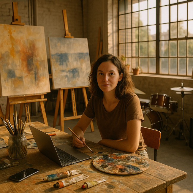 Artiste en résidence dans un atelier lumineux