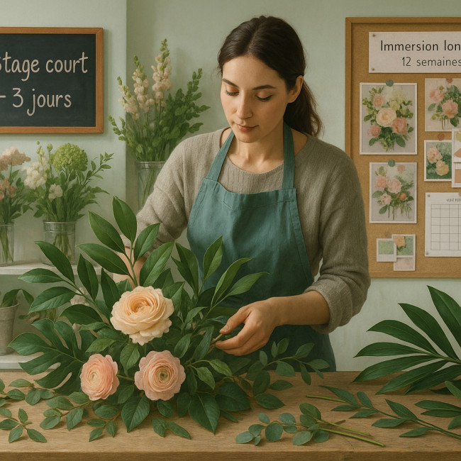 Illustration d'un artiste floral en plein apprentissage