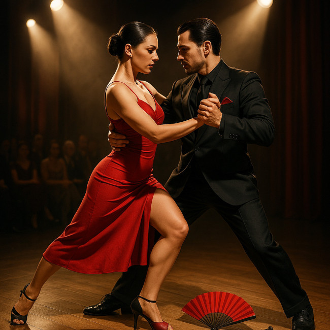 Couple de danseurs de tango sur scène illustrant les risques couverts par une assurance pro
