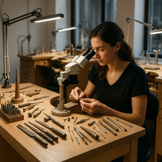Créatrice de bijoux travaillant lors d'un stage externe