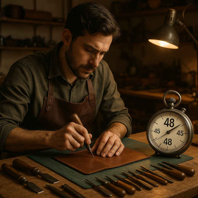 Artisan cuir parisien en pleine production express