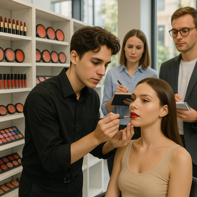Maquilleur junior dans un atelier de marque cosmétique