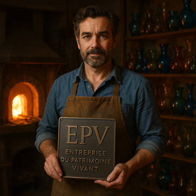 Maître verrier présentant le label EPV