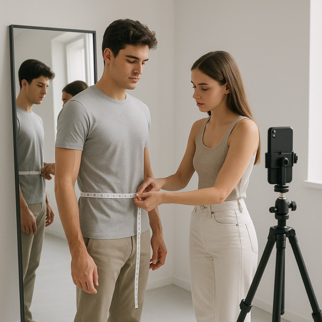 deux mannequins mesurent leur silhouette dans un studio