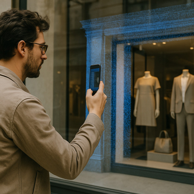 Designer scannant une vitrine en réalité augmentée