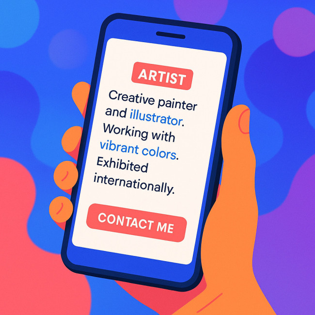 Illustration d'une bio d'artiste courte sur mobile