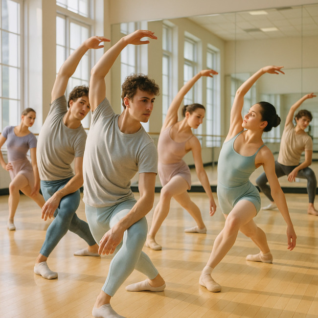 Danseurs classiques s'échauffant en studio