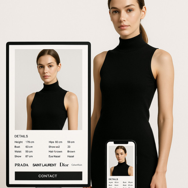 Aperçu première page book mannequin sur mobile et desktop