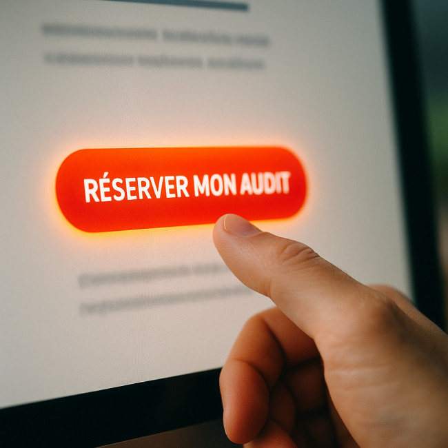 Doigt sur bouton CTA Réserver mon audit