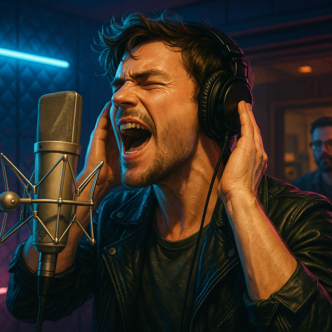 Illustration d'un chanteur pop-rock en studio
