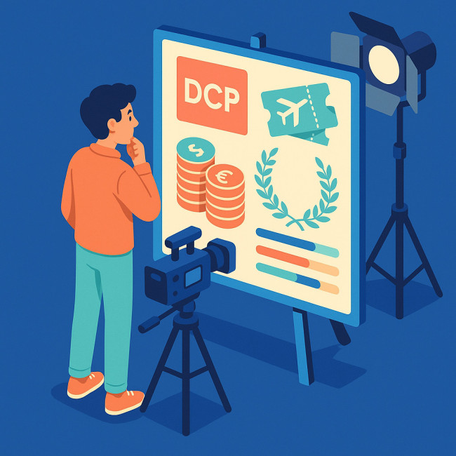 Illustration d'un réalisateur analysant le financement de son circuit festival