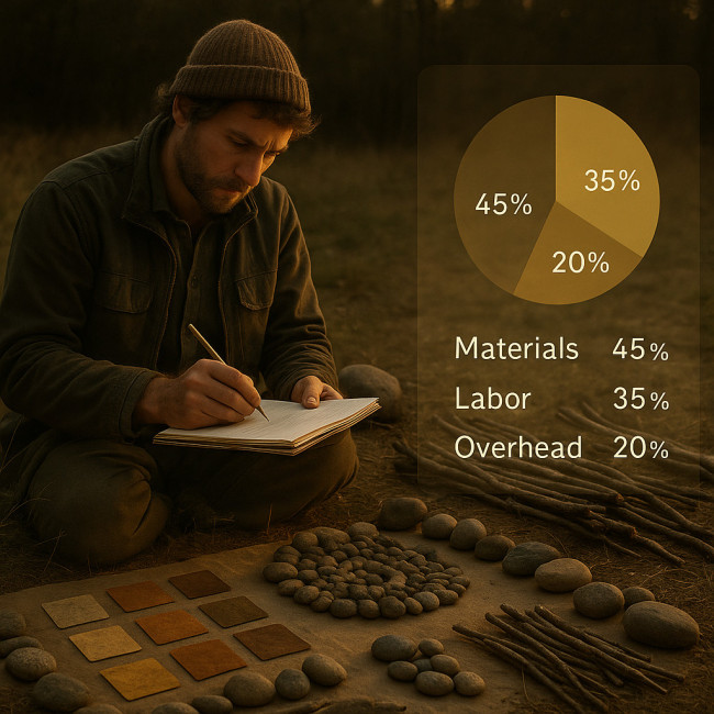 Illustration d'un artiste de land art planifiant son budget