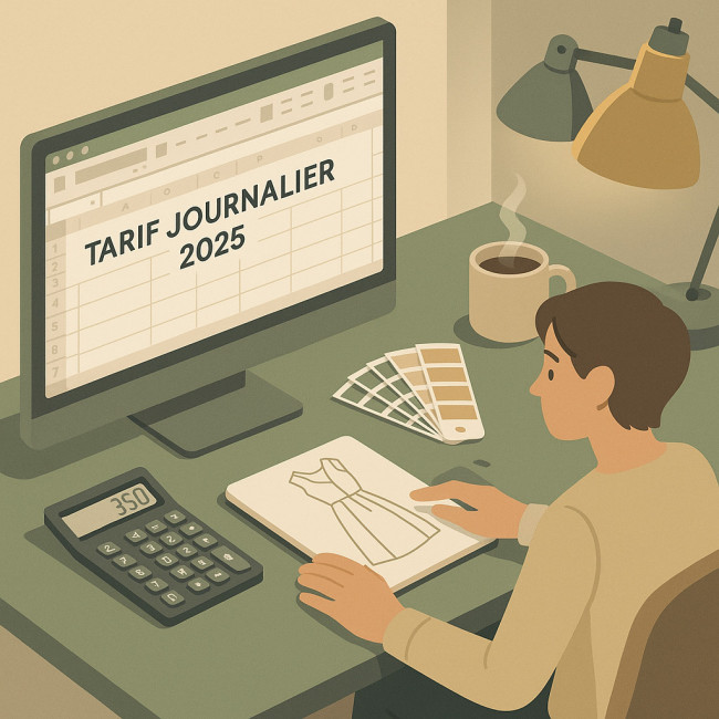 styliste calculant son TJM sur ordinateur