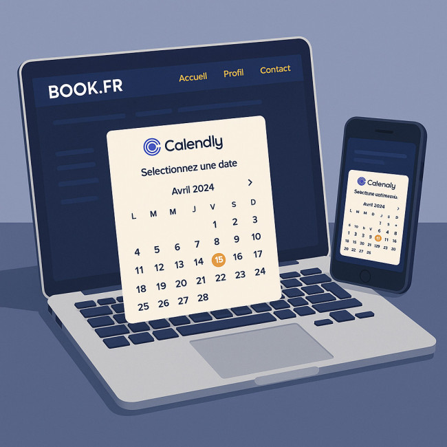 Calendrier Calendly intégré sur une fiche Book.fr