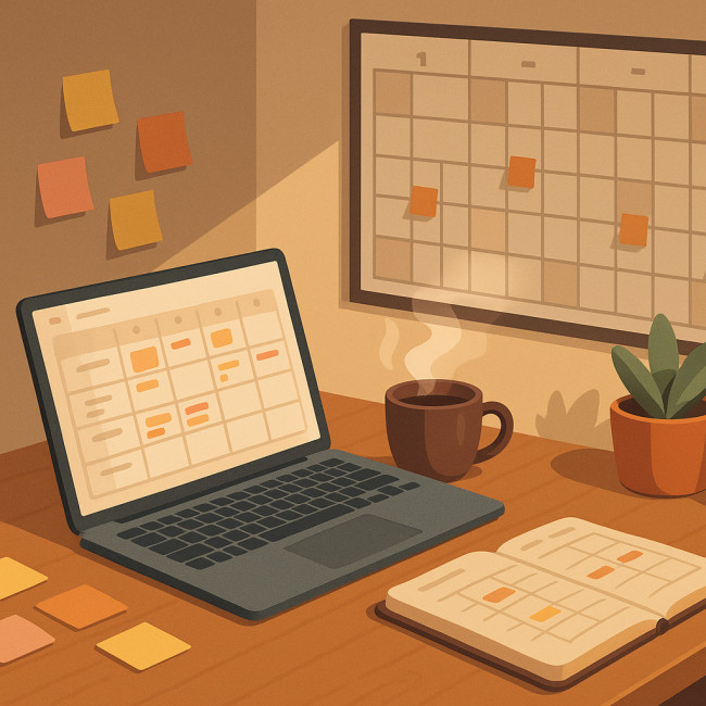 Illustration d'un bureau organisé pour la planification annuelle