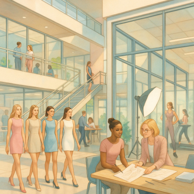 Parcours long dans un campus de mode
