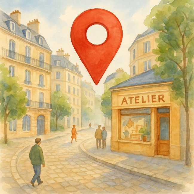 Illustration d'une carte de centre-ville avec atelier d'artisan