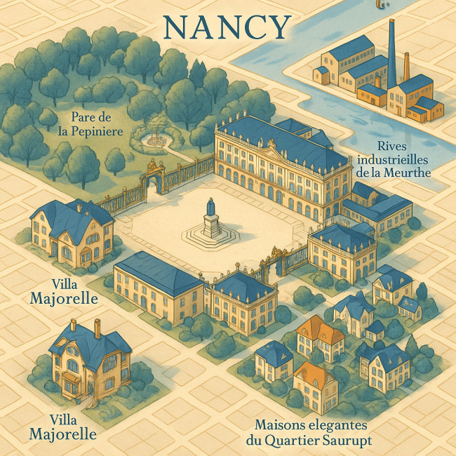 carte illustrée des sites patrimoniaux de Nancy