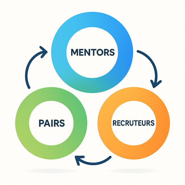 schéma illustrant mentors, pairs et recruteurs