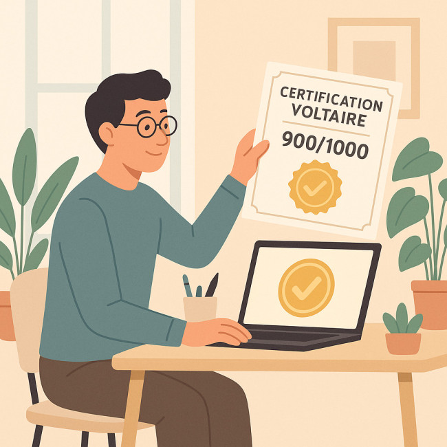 Illustration d'un correcteur recevant son diplôme de certification