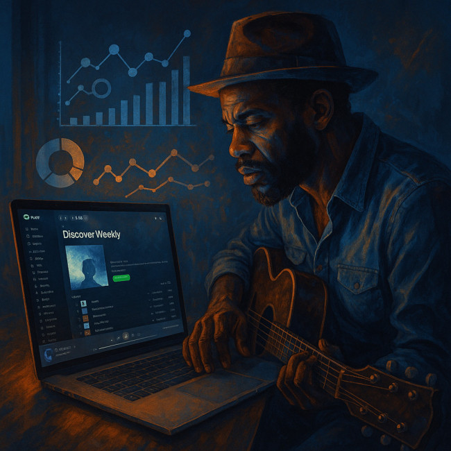 illustration d'un chanteur blues et algorithmes de playlist