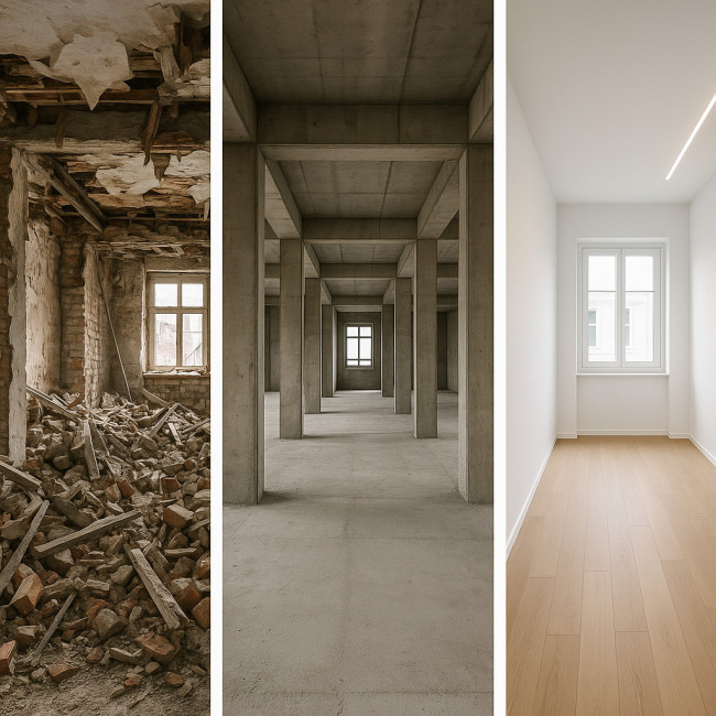triptyque avant après chantier même cadrage