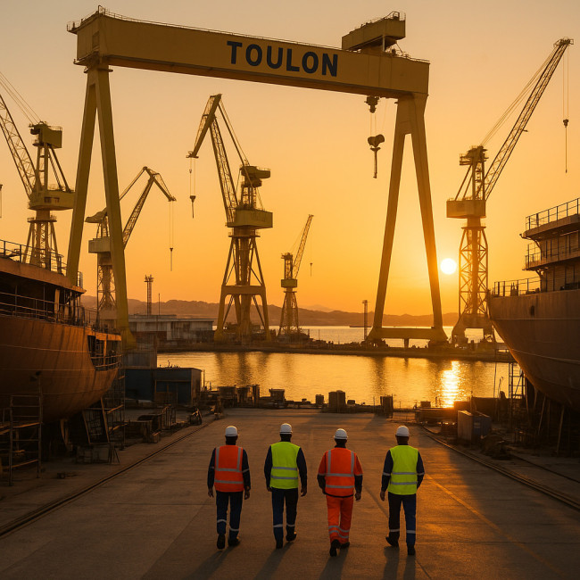 chantier naval toulonnais au crépuscule