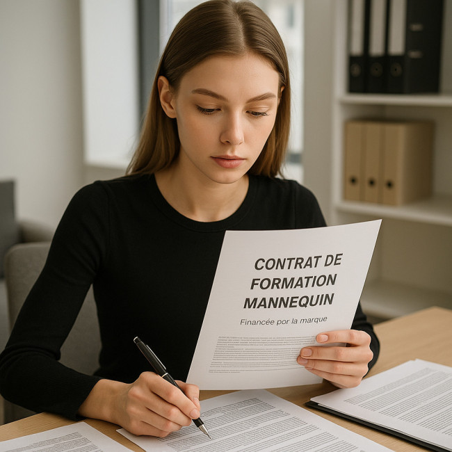Mannequin relisant un contrat de formation