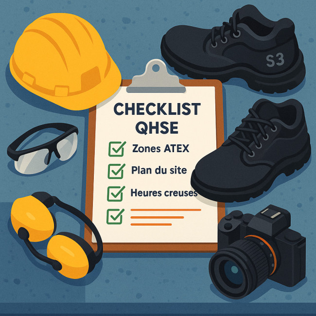 checklist QHSE et équipements photo sur un établi