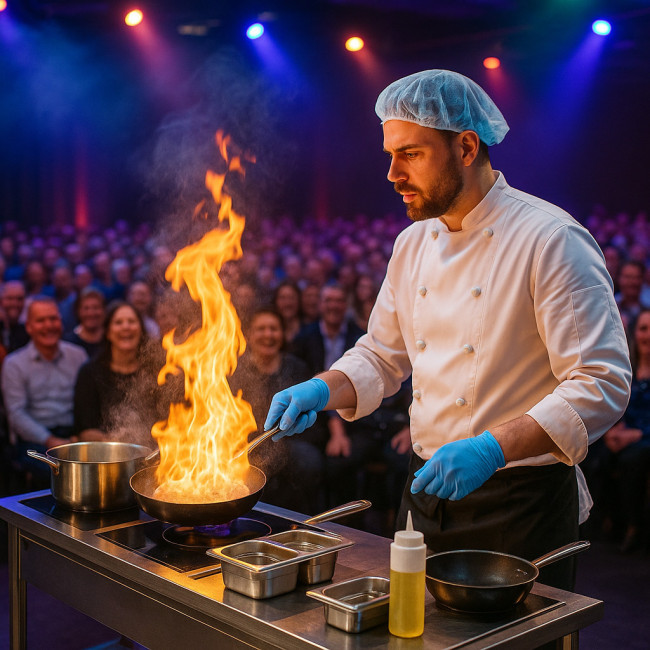 chef cuisinier événementiel en show live devant le public