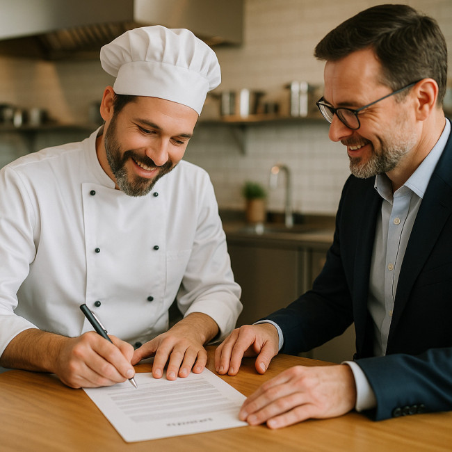 chef cuisinier freelance signe un contrat