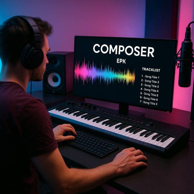 Musicien créant la tracklist de son EPK dans un home-studio