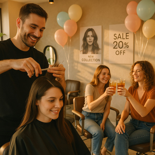 Mini-événement animé dans un salon de coiffure