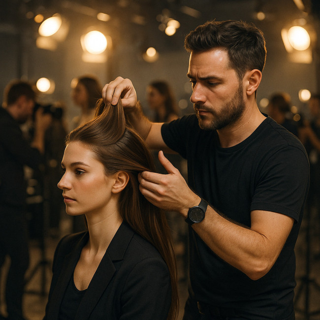 coiffeur backstage dans un salon photo