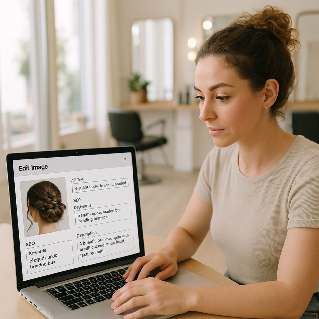 Coiffeuse optimise le SEO de ses visuels.