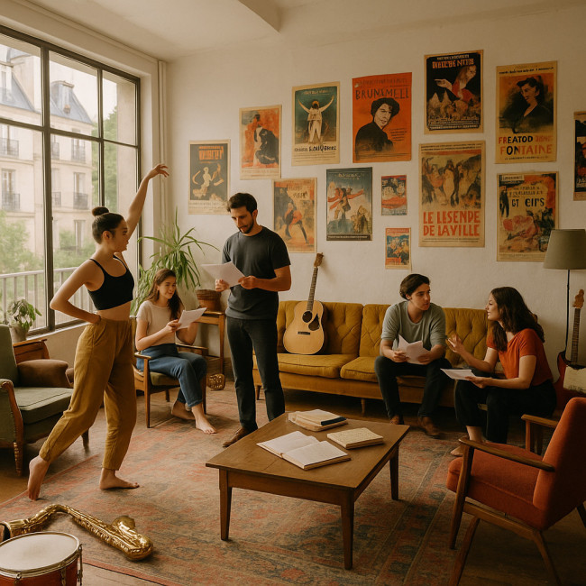 Espace commun d'un co-living artistique à Paris