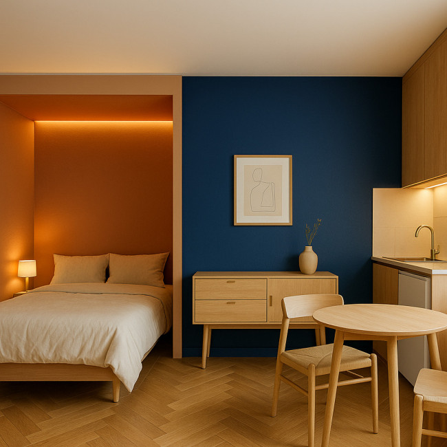 Studio parisien optimisé grâce au color zoning