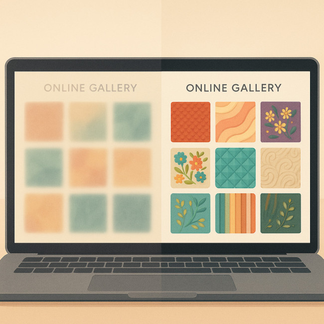 Comparatif visuel avant-après compression d'une photo textile
