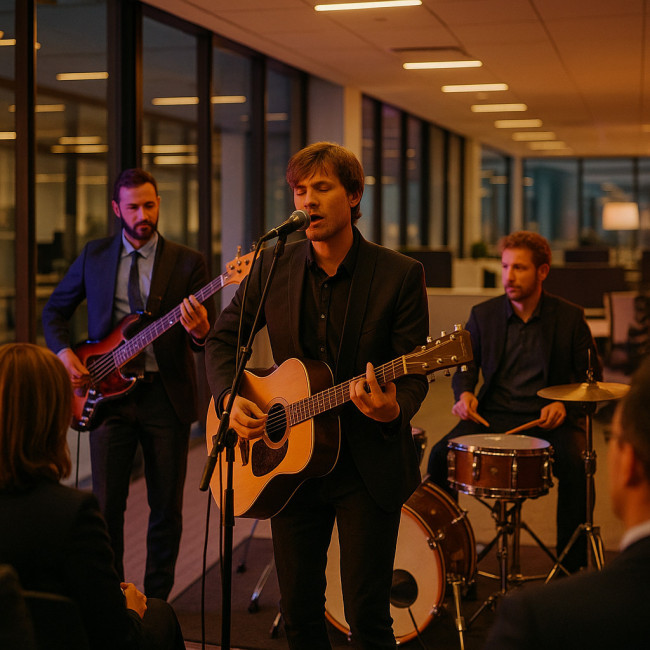 groupe pop-rock jouant un concert privé en entreprise