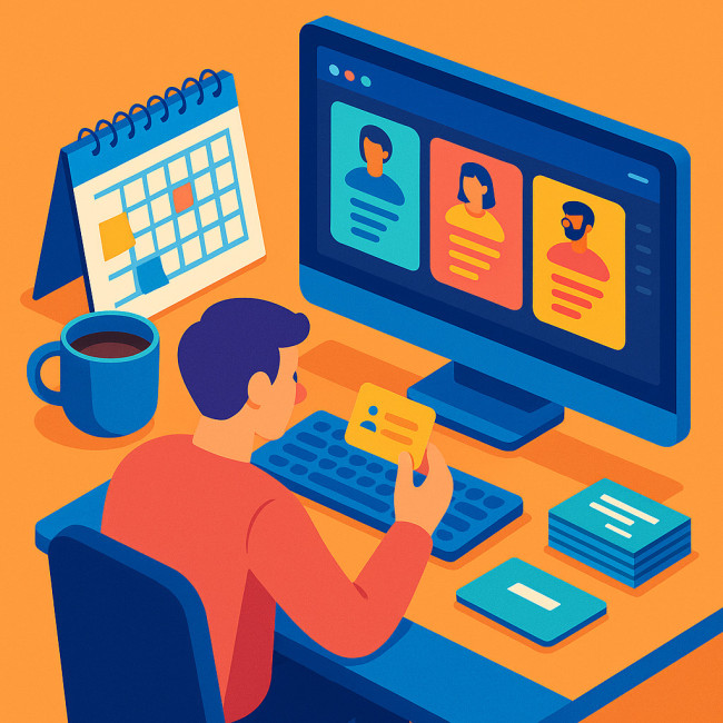 freelance gérant ses contacts après un speed-meeting
